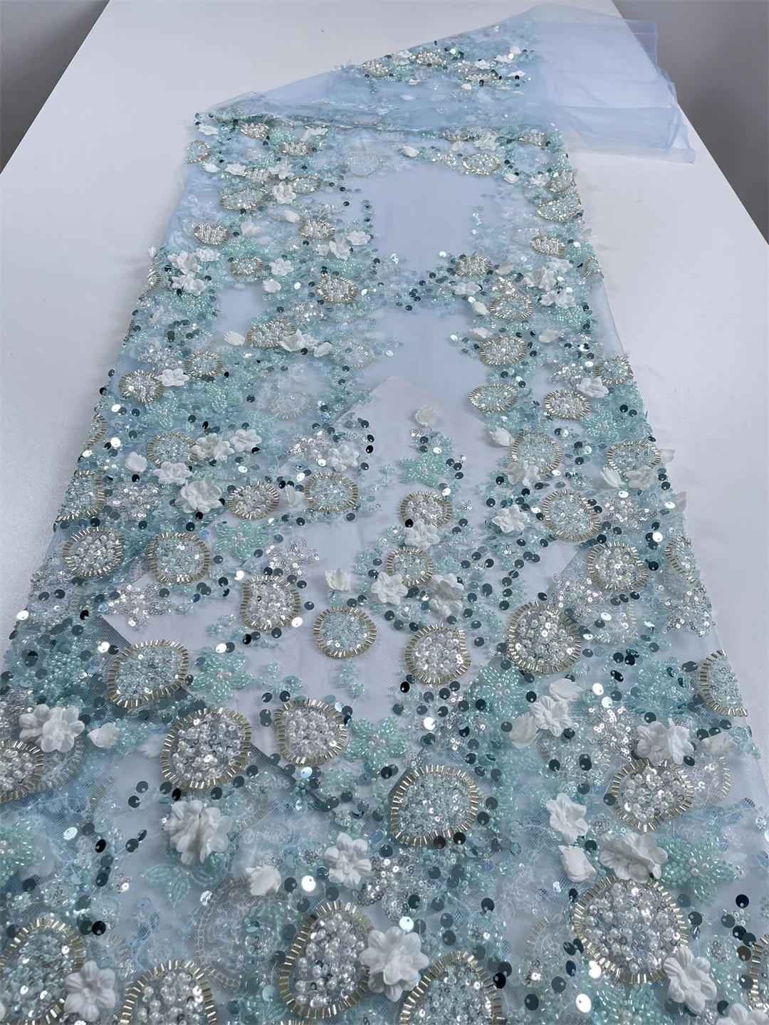 

New Design High Quality 2025 African Lace Nigerian Tulle Lace Fabric Beaded Embroidery Party Dress Sequins French For Sewing