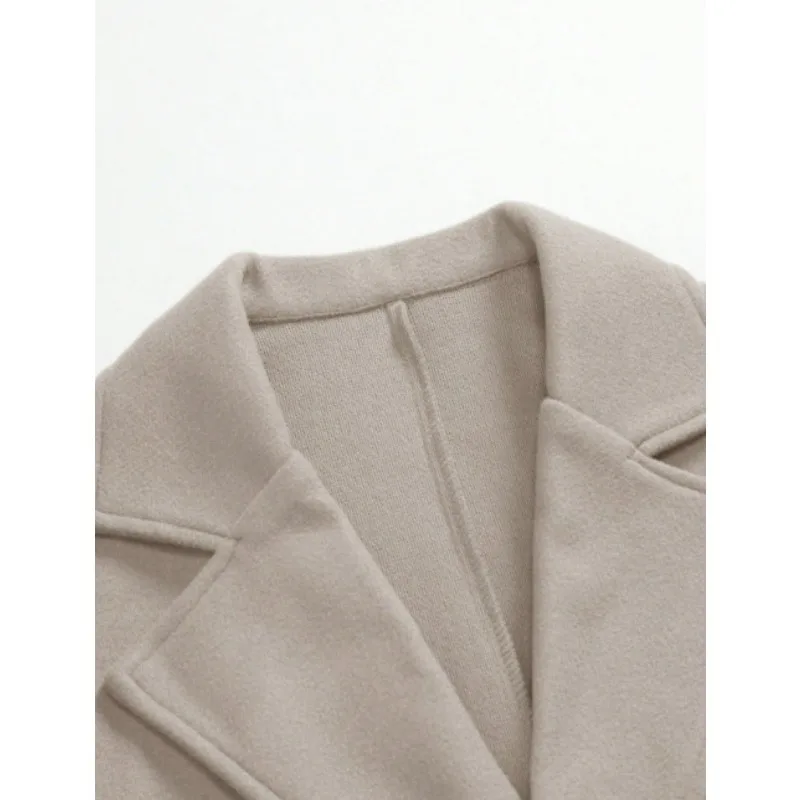KIDWHXR Herren-Mantel, Herbst-Winter, doppelreihige Jacke aus Wollmischgewebe, Herren, lange Ärmel, mit Taschen, mittellange Länge, lässige Herren-Oberbekleidung. – Detail 12