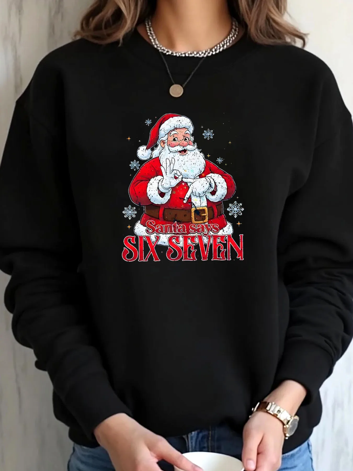 Women Plus Size Sweatshirt Christmas Santa Claus Six Seven Print Outdoor Wear