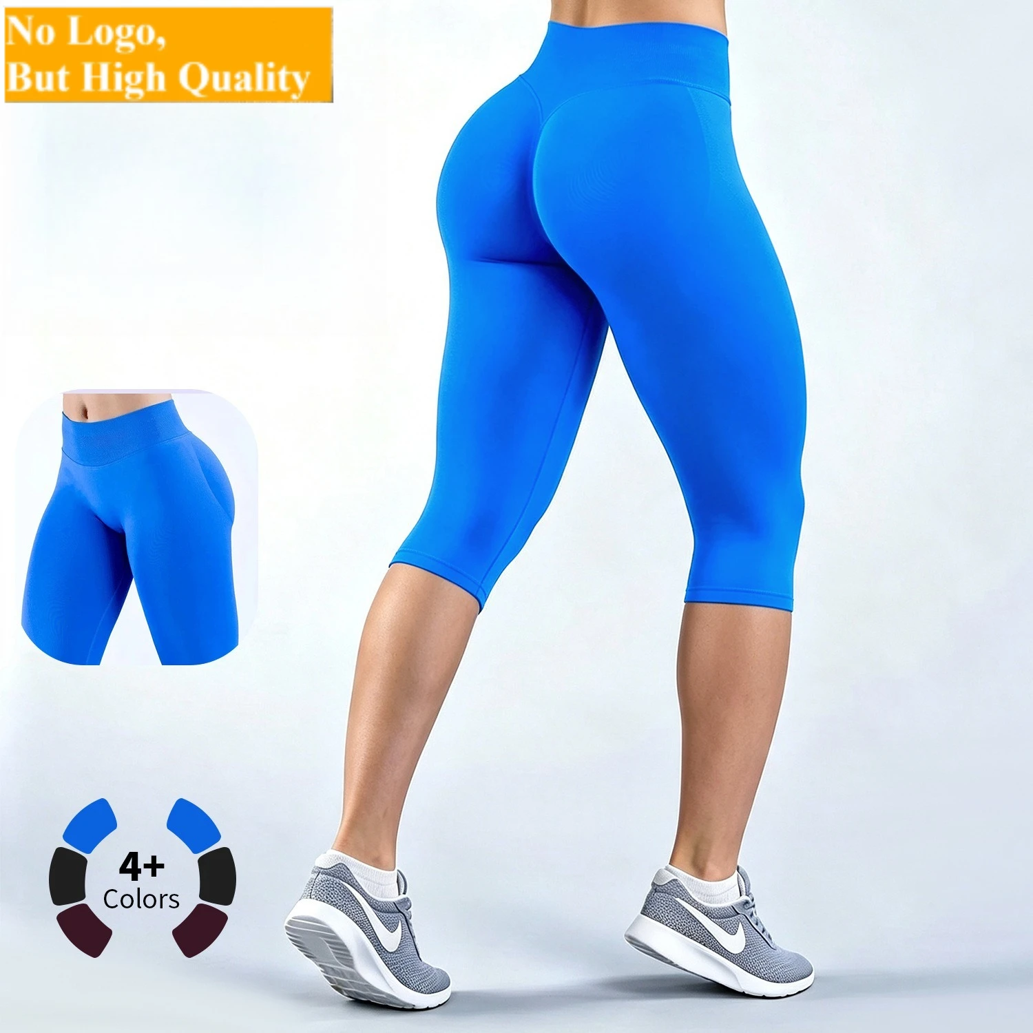 NO LOGO Women Seamless yoga mid-length pants with high waist tight fitting slimming features，running outdoor fitness clothing