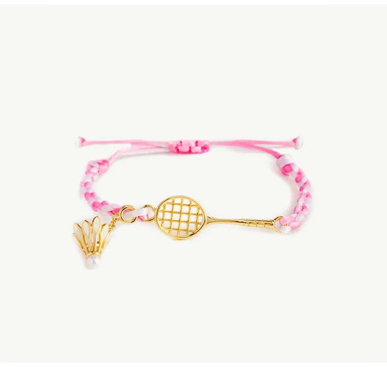 S925 sterling silver badminton racket woven bracelet, colorful rope badminton pearl pendant, niche sports bracelet