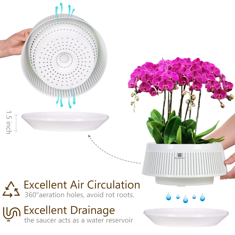 Meshpot Orchid Pot with Holes & Saucers Plant Pots for Indoor and Outdoor ,Wind-Worn Texture Cutout Promoting Air Circulation - view 4