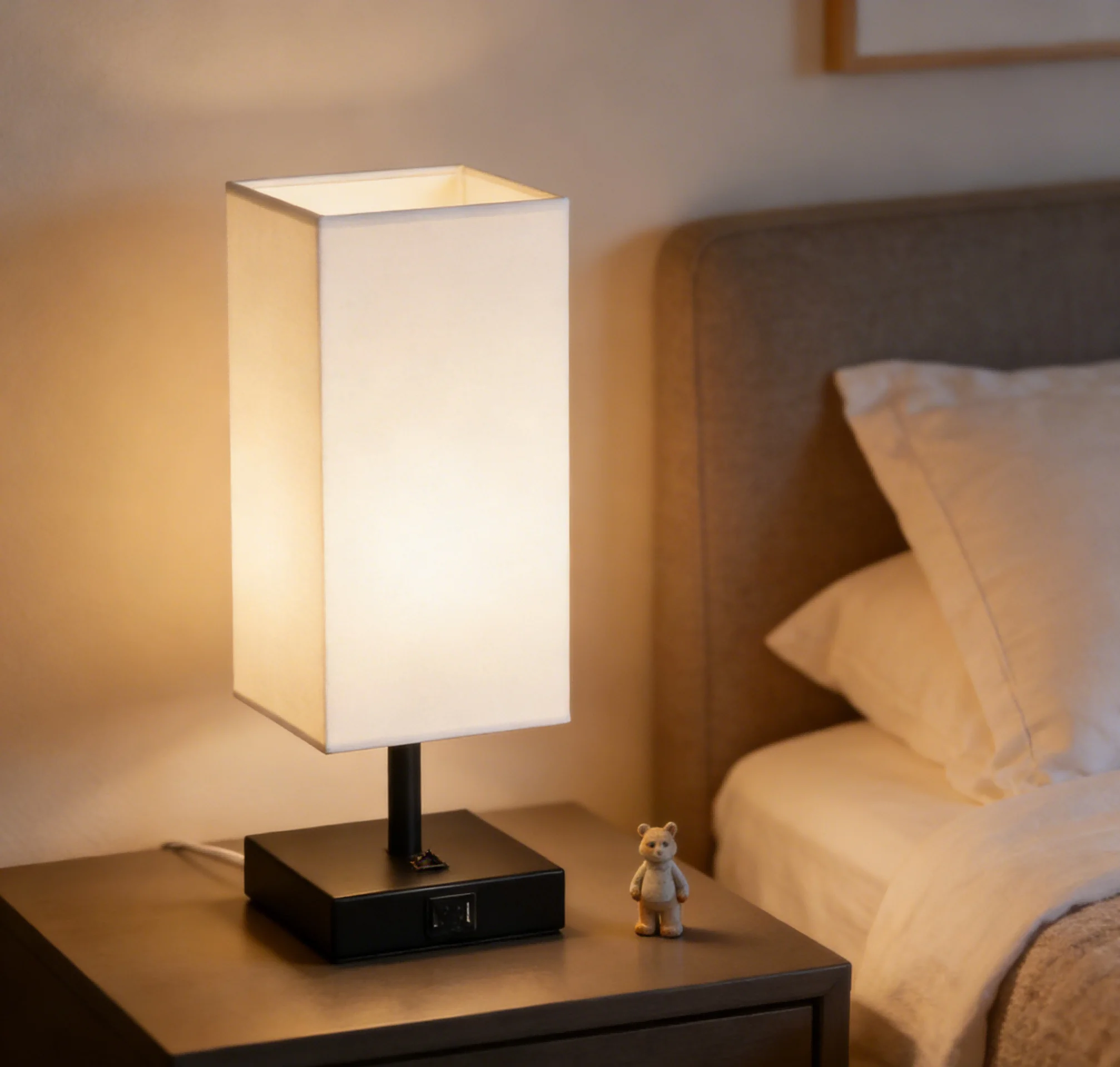 Lámpara de Mesa Blanca, Lámpara de Noche para Dormitorio, Lámpara de Mesa Cuadrada Blanca para Sala de Estar, Dormitorio, Oficina, Hogar