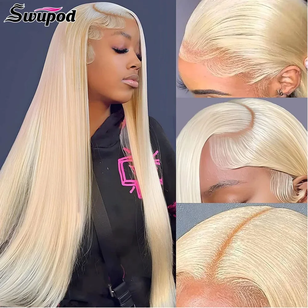 

Swupod 13x4 HD Lace Front Frontal Wig for Women Straight Remy Human Hair 613 Honeny Blonde Color Glueless Pre Plucked