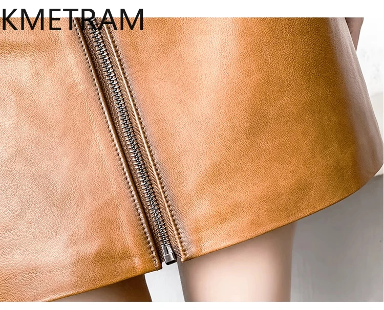 KMETRAM 100% تنانير نسائية من جلد الغنم بطبقة علوية لخريف 2025 تنورة صفراء من الشمع الزيتي تنورة قصيرة من الجلد الطبيعي ملابس نسائية يجيبكا #5