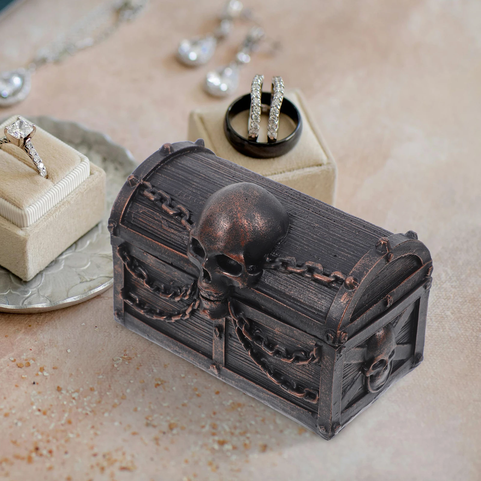 

Skull Treasure Chest Jewelry Trinket Box Multifunctional Resin Storage Organizer Desktop Decoration for Keepsake Halloween