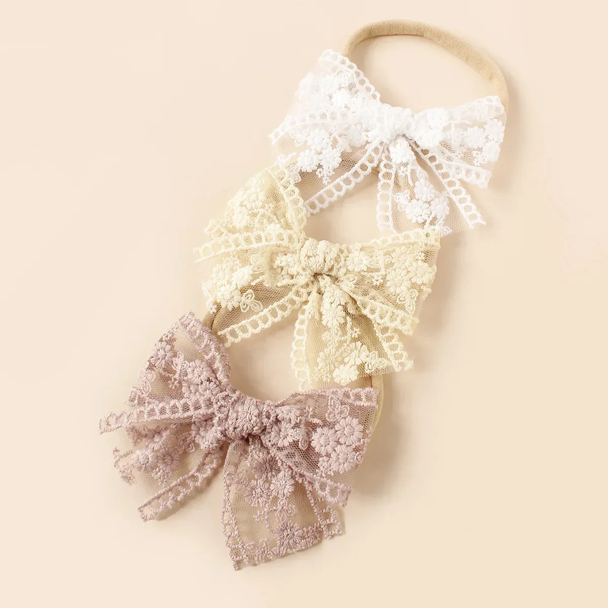 Baby Nylon Bow Headband for Girls Soft Headbands Cute Elastic Children Hairbands Embroided Flower Toddler Hair Accessories