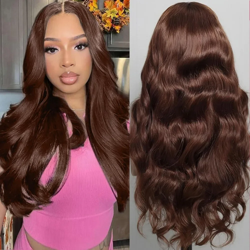 

Шоколадно-коричневый парик с волнистыми локонами, HD-лента 13x4, из натуральных человеческих волос, предварительно выщипанный, прозрачный кружевной парик 13x6, из бразильских волос Remy