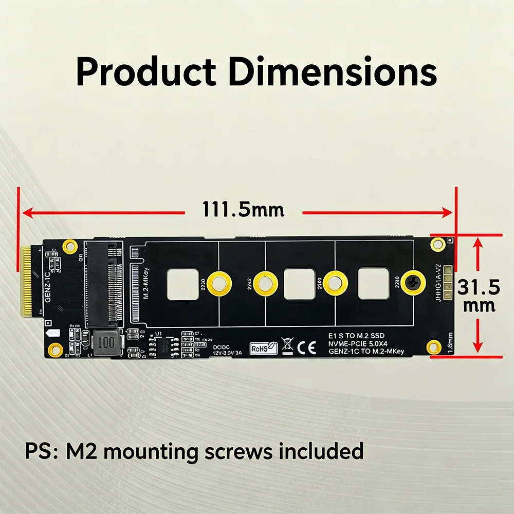 GENZ-1C to M.2-MKEY NVMe Adapter Card PCIE 5.0 x4 EDSFF GENZ-1C Slot Convert to M2 NVMe 2230-2280 SSD Expansion Card for Desktop