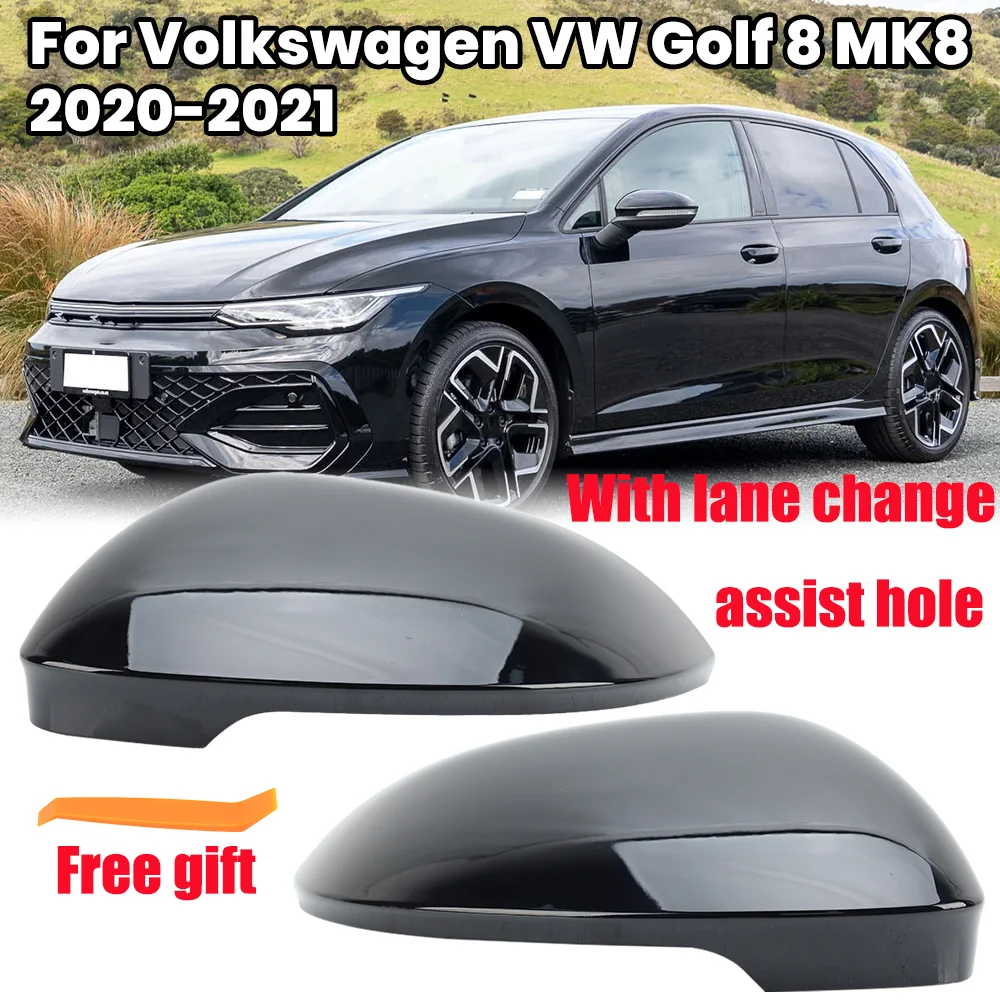 

1 пара крышек зеркала заднего вида для Volkswagen Golf 8 2020-2021, черная с вспомогательным отверстием для изменения полости, боковое зеркало, автомобильные аксессуары
