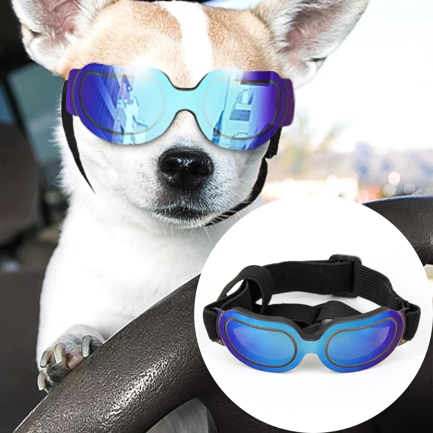 

Dog Goggles Small Breed UV Lens Doggy Sunglasses for Small Dogs Eyes Protection Outdoor Antifogging Snowproof Windproof Glasses
