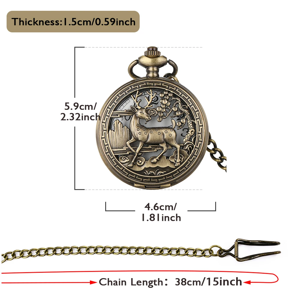 Exquisite Aushöhlung Hirsch Bronze Halb jäger Quarz Taschenuhr Retro Halskette Taschenuhr arabische Ziffer Zifferblatt Anhänger Uhren