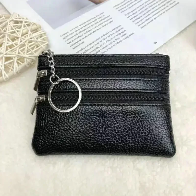 Leather Women Wallet Coin Purse Credit Card Holder Single Double Zipper Pocket Women Bag Multi-card Fashion Black Zipper Wallet image 4