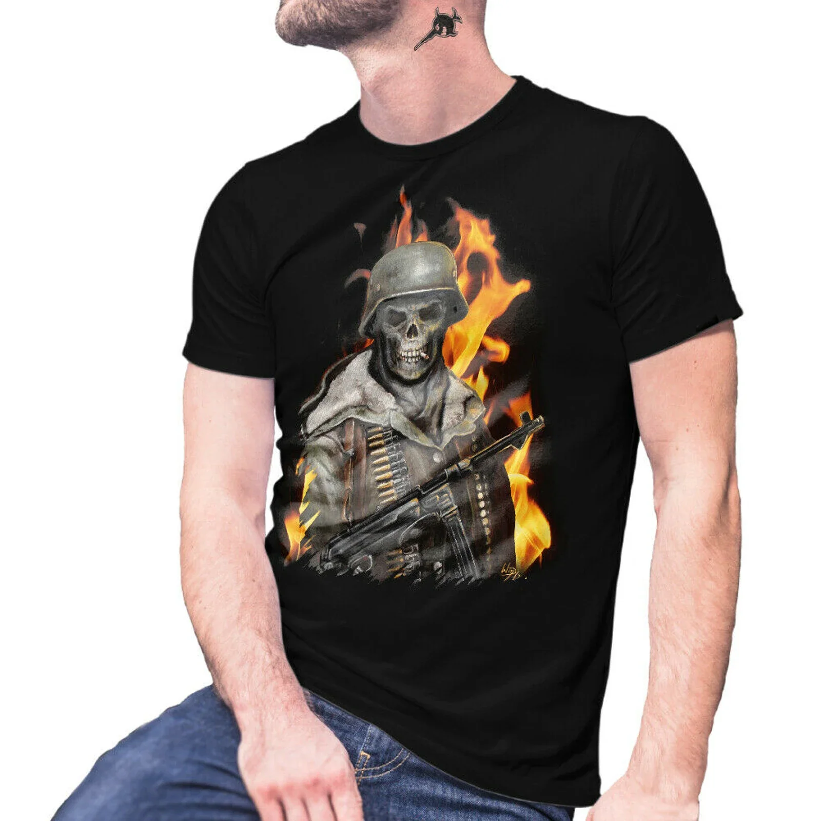 

German Skull Soldier Stahlhelm German Army Infantry T-Shirt. Summer Cotton Short Sleeve O-Neck Mens T Shirt New S-3XL