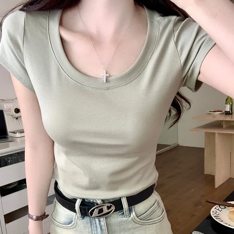 

Women Summer Sexy O Neck Sleeveless T-Shirts Tops Solid Slim Fit Crop Top Causal Tees Shirts Female Streetwear Basics Tees 2025