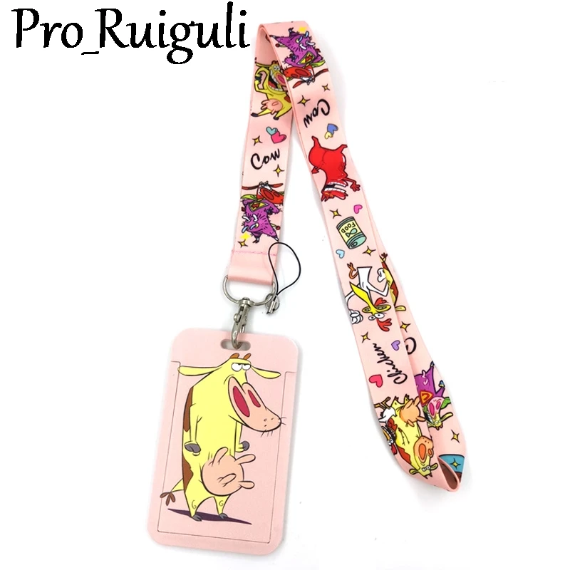 Pink Chicken and cows Key lanyard Car KeyChain ID Card Pass Gym Mobile Phone Badge Kids Key Ring Holder Jewelry Decorations