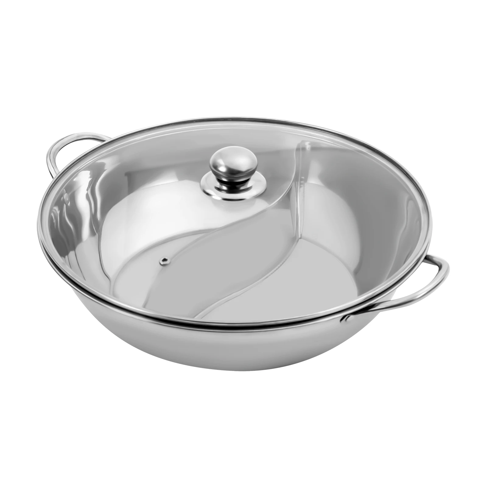 28/34 cm Edelstahl-Hot Pot mit Trennwand, Shabu-Topf mit Glasdeckel, Hot Pot-Set, geeignet für Induktionsöfen, Gasherde – Detail 14