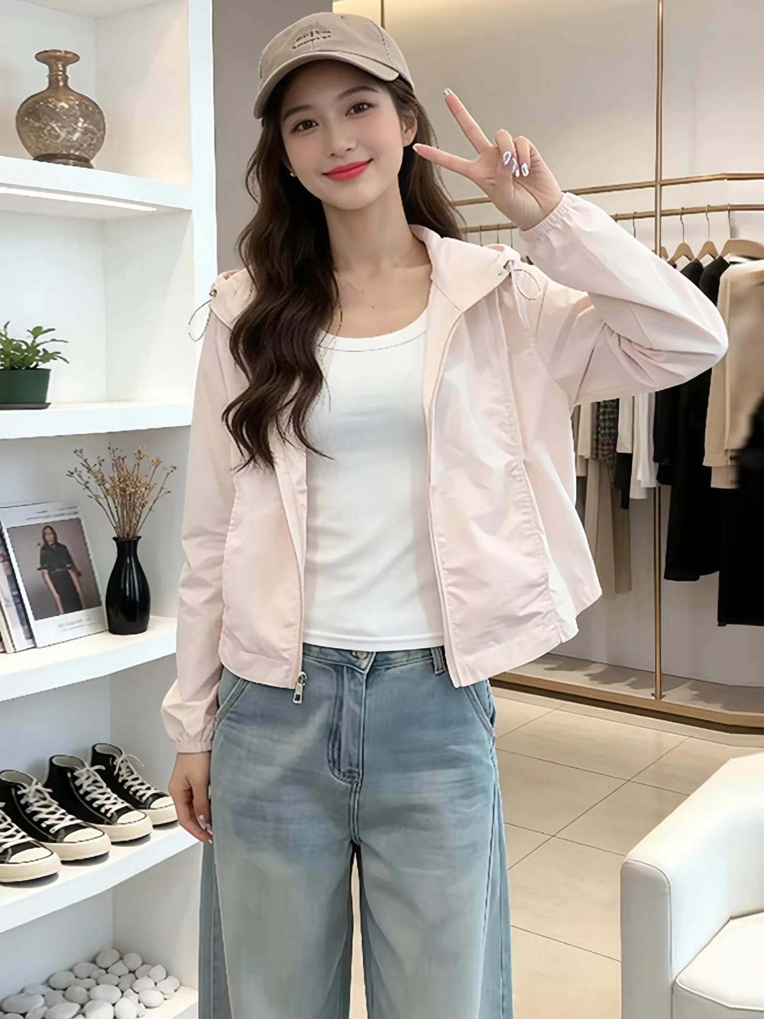Fashionable Anti-Uv Jacket Women's Hooded Slimming Summer New Style Simple Unique Beautiful Outerwear Protective Clothing