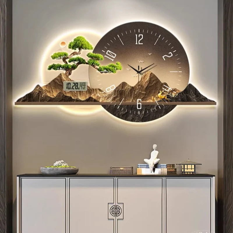 Modern Luxury LED Digital Wall Clock Restaurant Clock Fashion Mute Perpetual Calendar Wall Clock Corridor Mural Lamp Home Decor