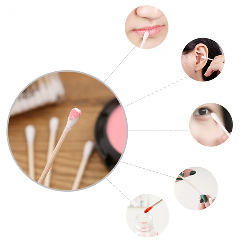 100pcs/bag Baby Cotton Swabs Disposable Infant Wood Swabs Hygiene Cotton Bud Rod for Picking Baby's Ear Women Girls Makeup Swabs