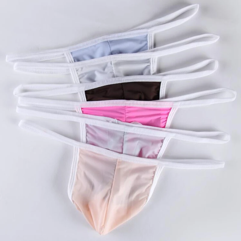 Men\'s Sexy Lingerie Erotica Low Waist Thong Male Underwear Solid Color Stripe G-string Gay Sissy T-back Mini Panties