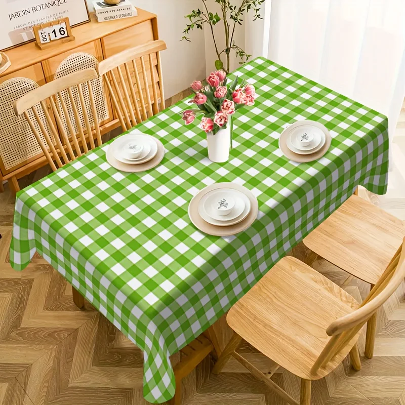 One fresh green checked tablecloth - essential item for home decoration, made of polyester material