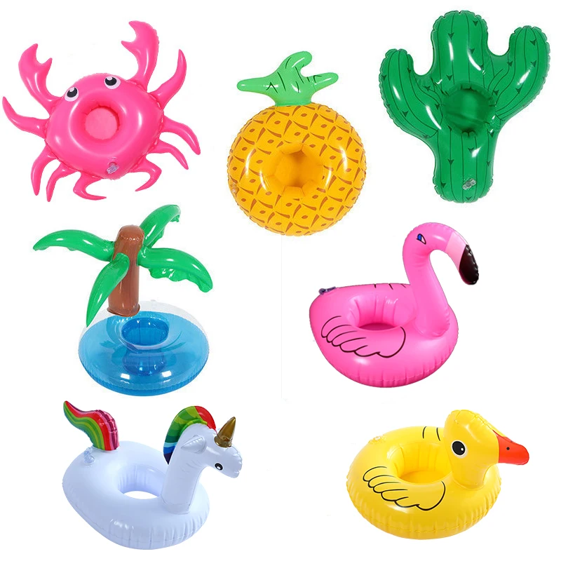 1 Piece Flamingo Unicorn Pool Drink Holder Water Inflatable Pineapple Floating Toy Hawaiian Wedding Birthday Party Decoration