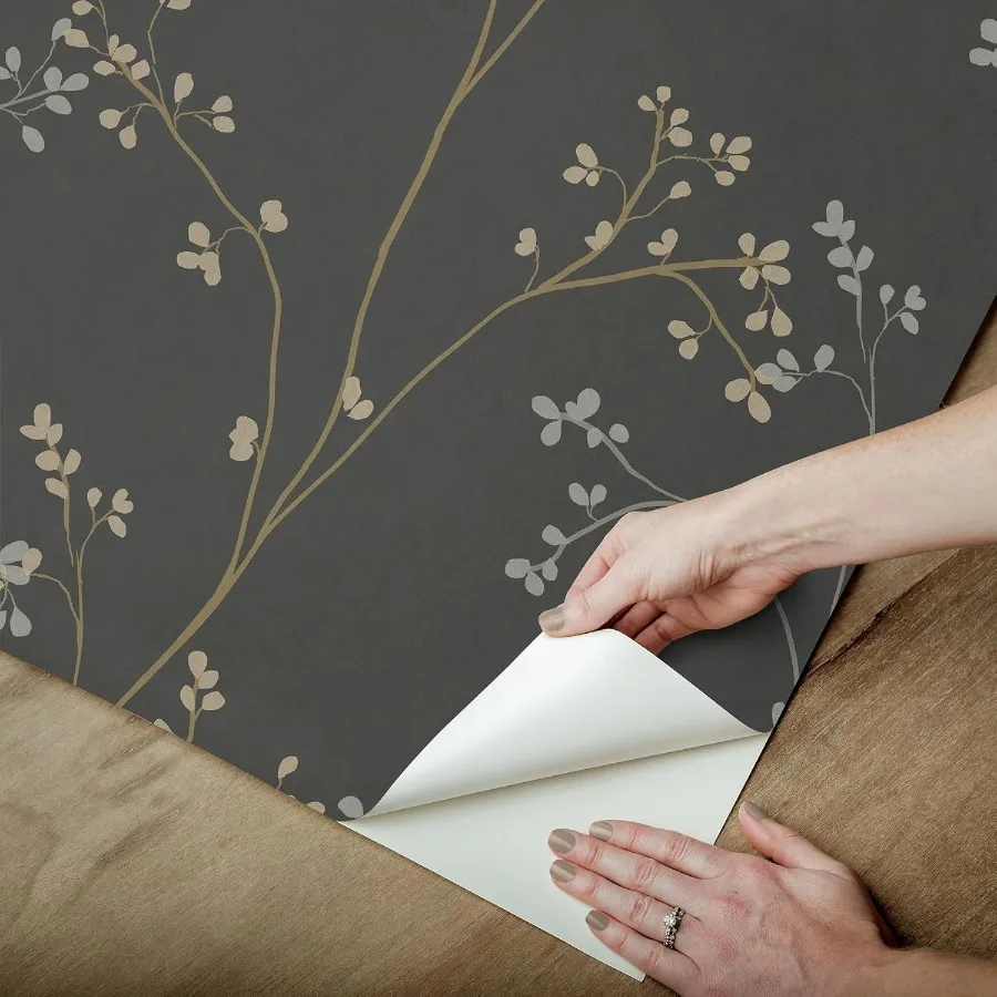 ورق جدران أسود قابل للتقشير واللصق على شكل زهر لديكور المنزل الحديث، سهل الاستخدام بنفسك، سطح مقاوم للماء والخدش #4