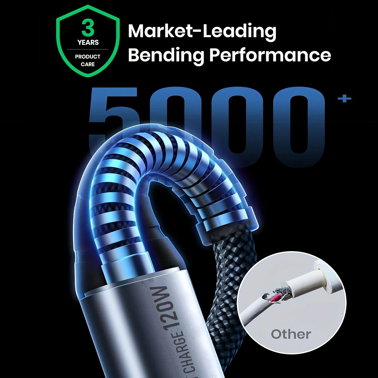 6 قطع كابل بيانات USB-Type-C، كابل شحن سريع 120 وات، مناسب لمنافذ شحن من النوع C للهواتف المحمولة والأجهزة الأخرى