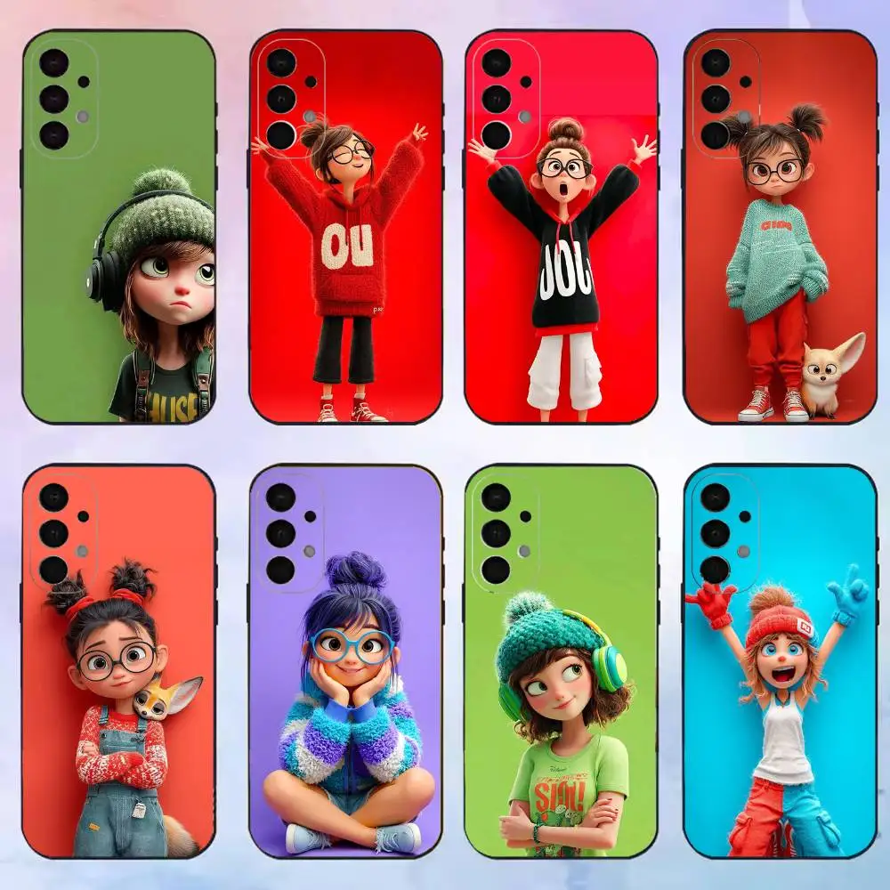 INS Style 3D Girl phone Case For Samsung S25,24,21,22,23,30,Ultra,20,Plus,Fe,Lite,Note Black Cover