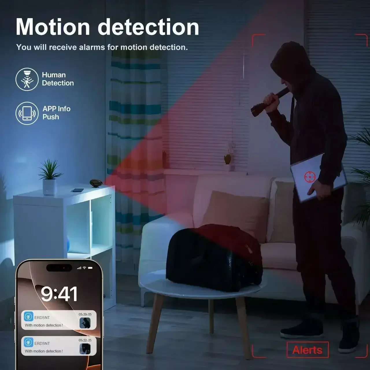 Mini telecamera di sicurezza WiFi 1080P Monitor domestico per interni alimentato a batteria senza fili AI Rilevamento umano Nanny Cam Standby ultra lungo