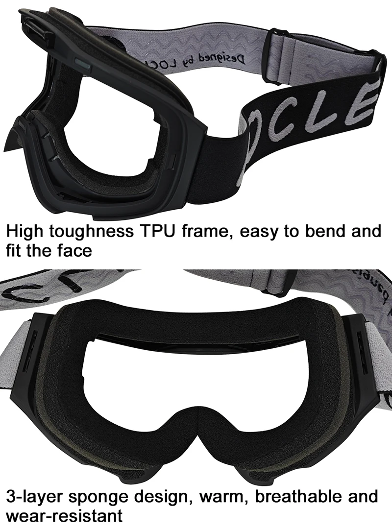LOCLE Magnetische Skibrille Männer Frauen Doppelschichten Flip Up Snowboard Maske Skibrillen Antibeschlag OTG Motorrad Schneemobil Brille – Detail 11