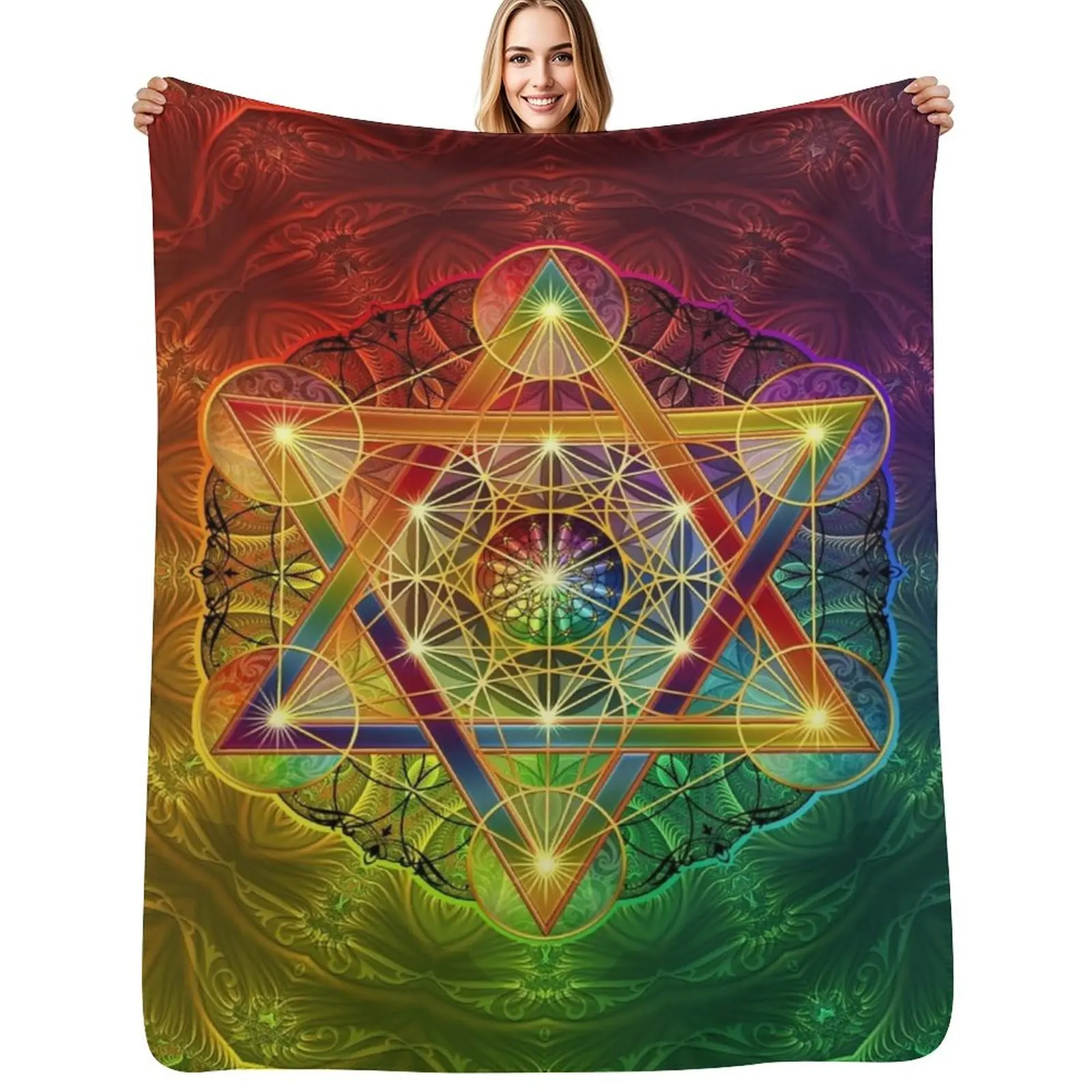 

Metatron's Cube with Merkabah and Flower of Life Throw Blanket Warm Flannel Blanket for Couch Chair Bedroom