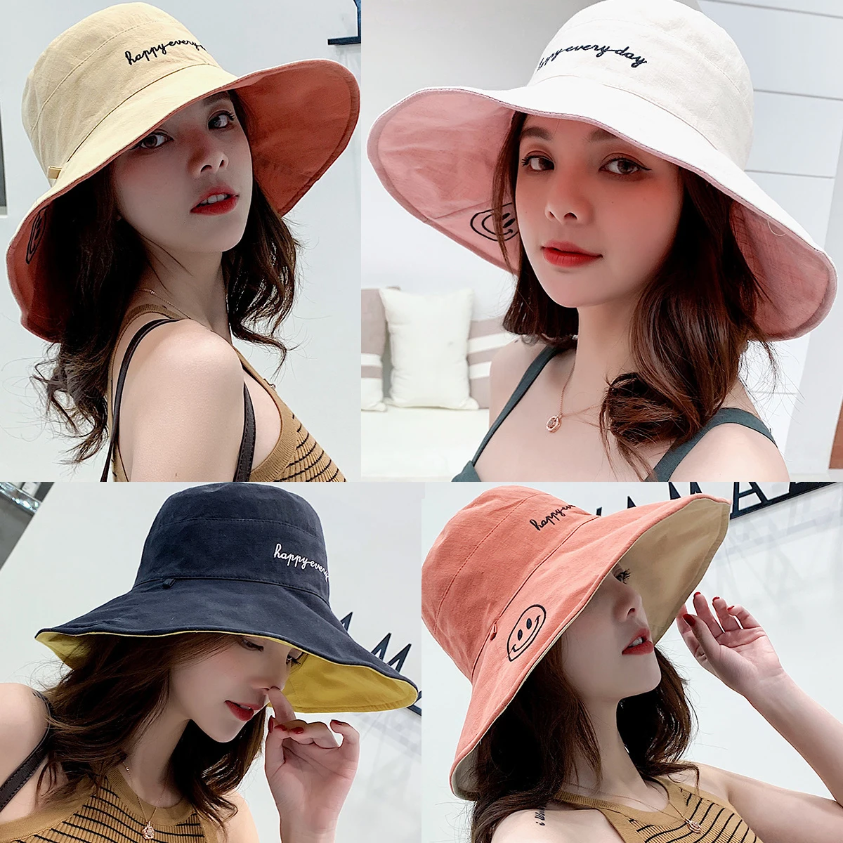 2022cotton bucket hat ladies summer sun protection panama hat double-sided sun hat fedora hat outdoor fisherman hat beach hatS56