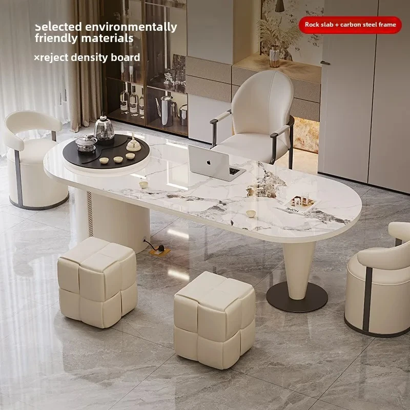 cream wind rock board tea table and chairs light luxury modern high-end beauty salon reception tea table