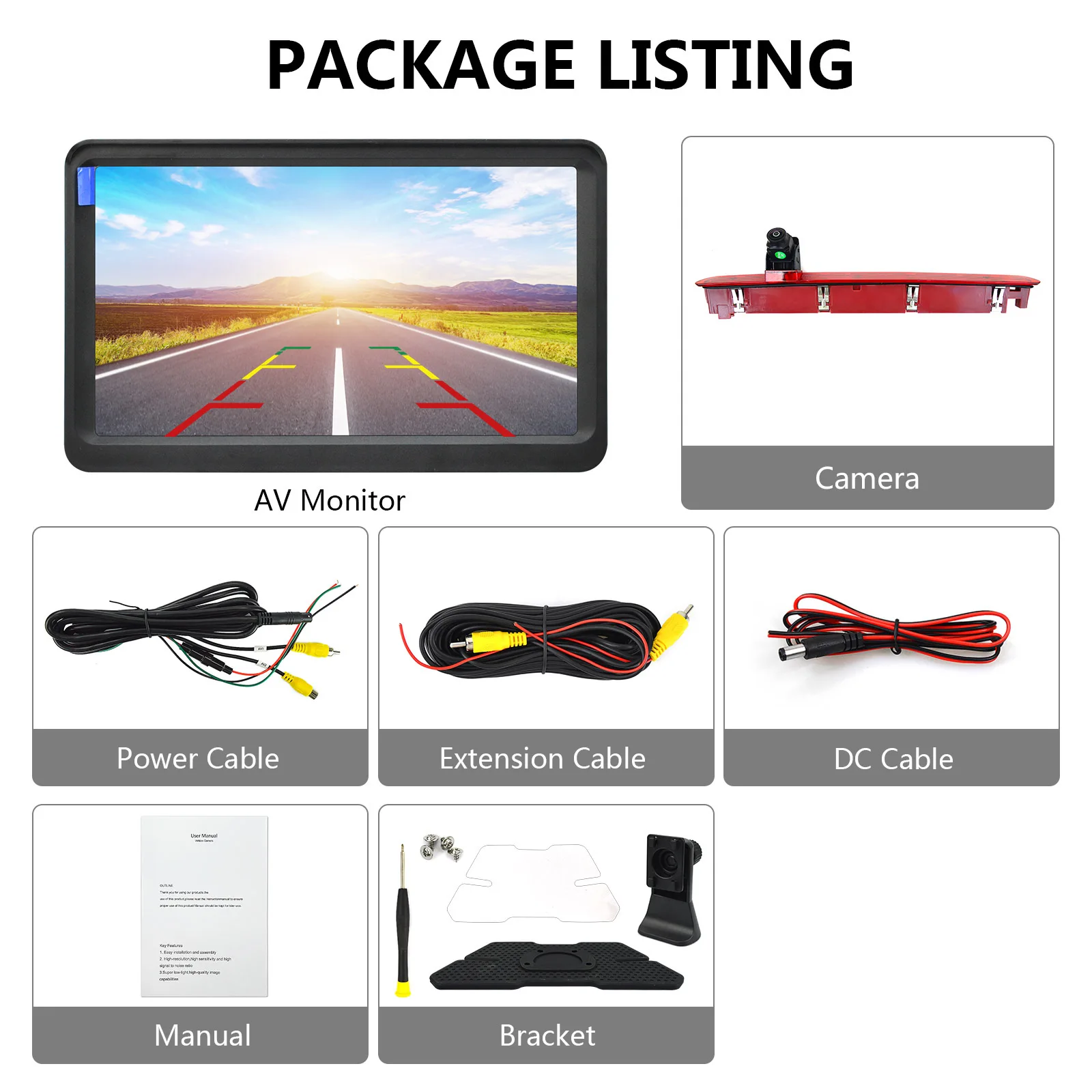 720P AHD third brake light rearview camera and +7-inch monitor kit for Volkswagen T6 and T6.1 (since 2016) models