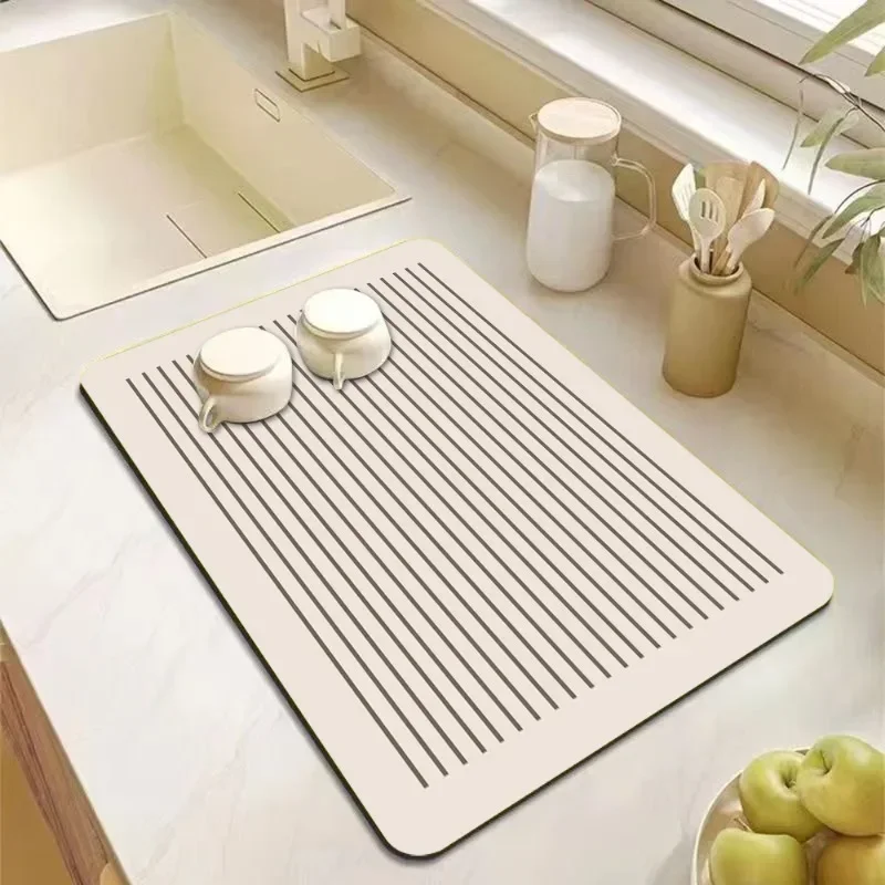 Modern Minimalist Home Decor Kitchen Drain Mat Geometric Line Pattern Heat Resistant Countertop Protector Coffee Station