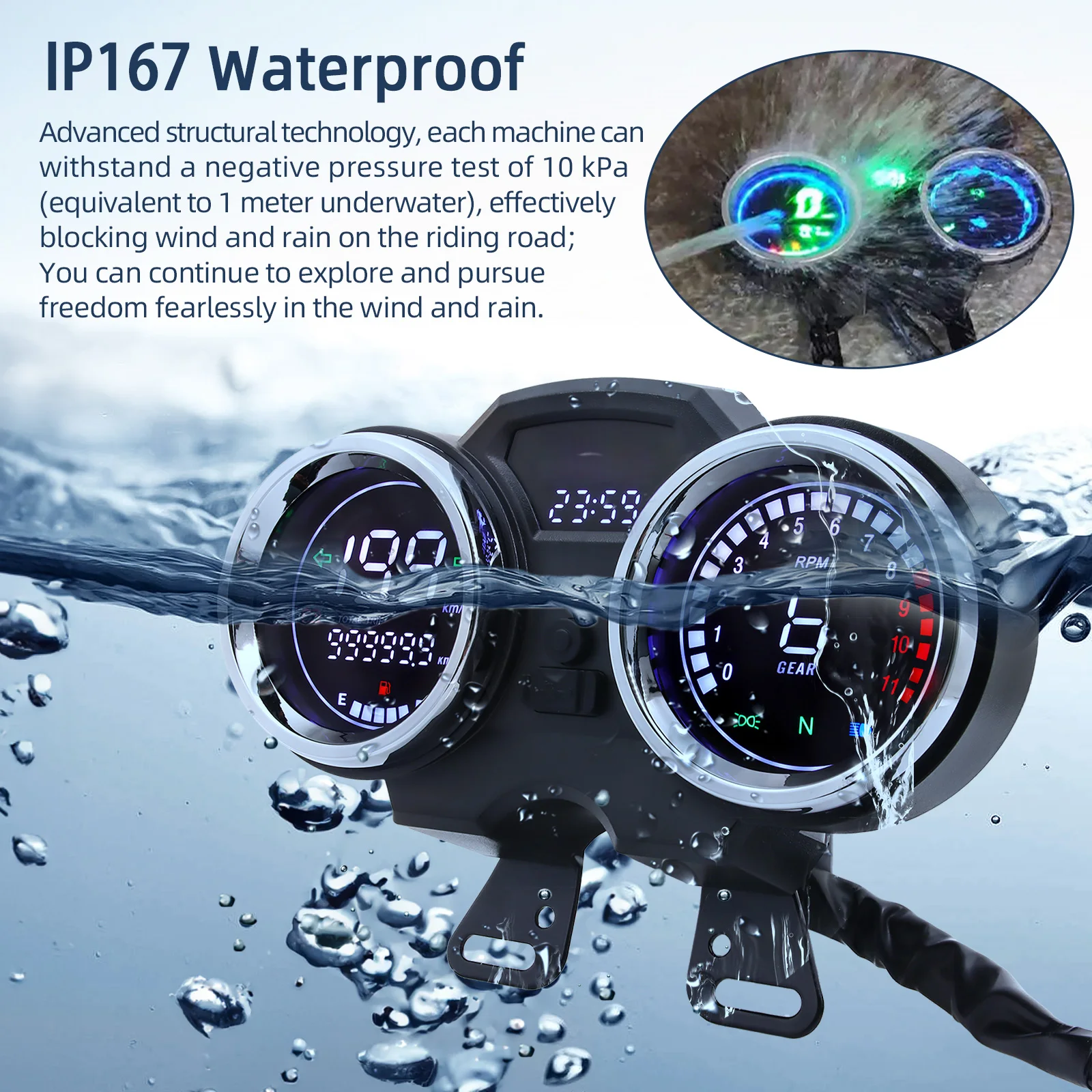 

Motorcycle Meters Instrument Speedometer 12V Digital Odometer Gauge Gear Indicator Tachometer 125 LED Moto Dashboard for suzuki
