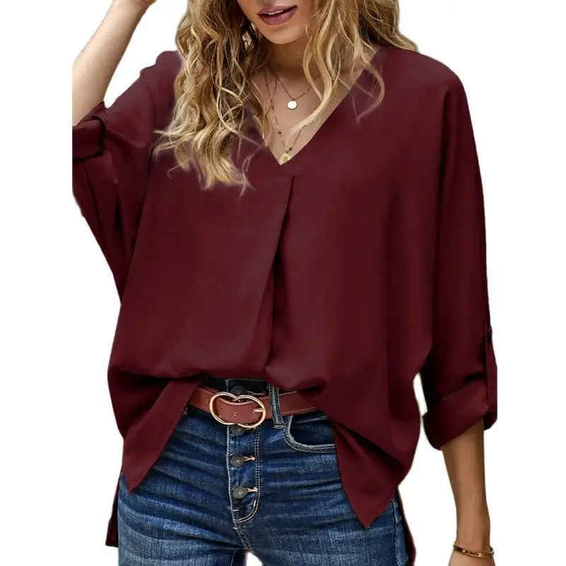 Blusas holgadas informales de Color liso para mujer, camisas Vintage a la moda para primavera y otoño, Tops informales elegantes para mujer joven 2025