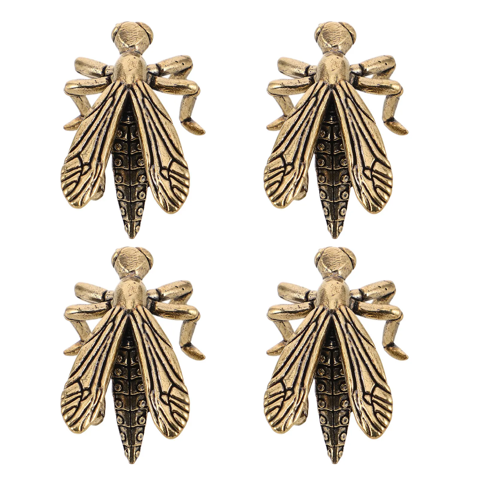 4Pcs Vintage Brass Animal Ornament Decorative Mosquito Insect Sculpture Miniature Desktop Office Home Statue