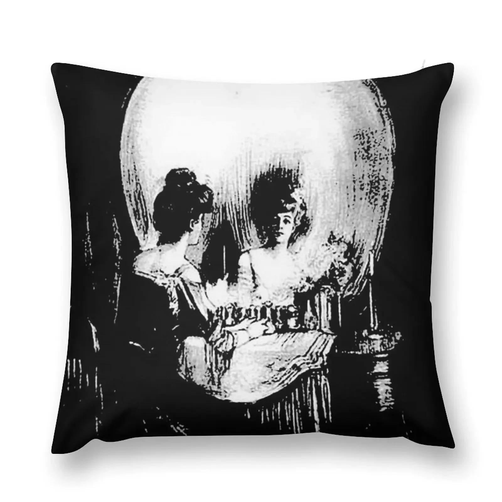 Woman with Halloween Skull Reflection In Mirror Throw Pillow Luxury Living Room Decorative Cushions Anime pillow