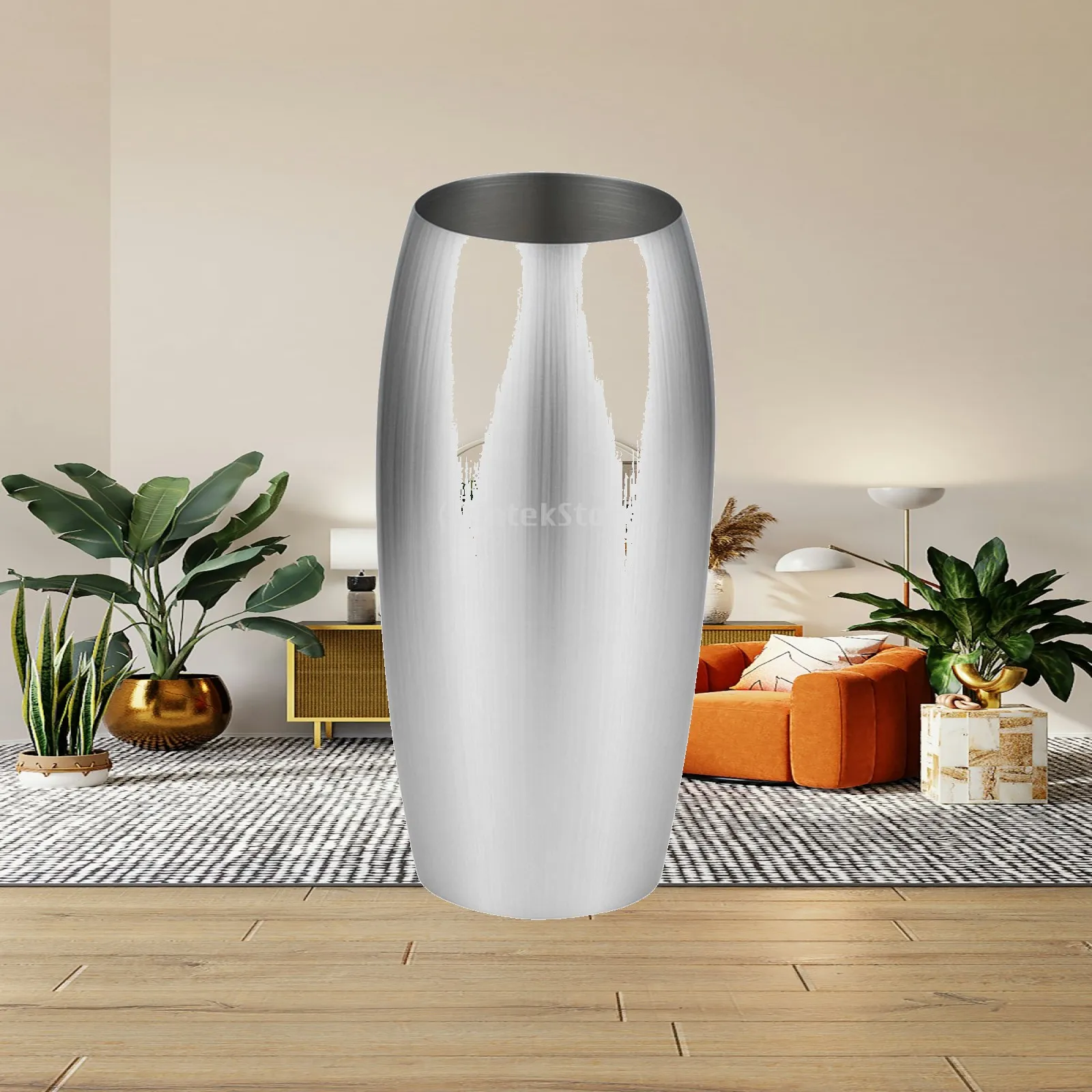 Sleek Cylinder Flower Vase for Tabletop Decor 304 Stainless Steel Silver Metal Vase for Artificial Plants
