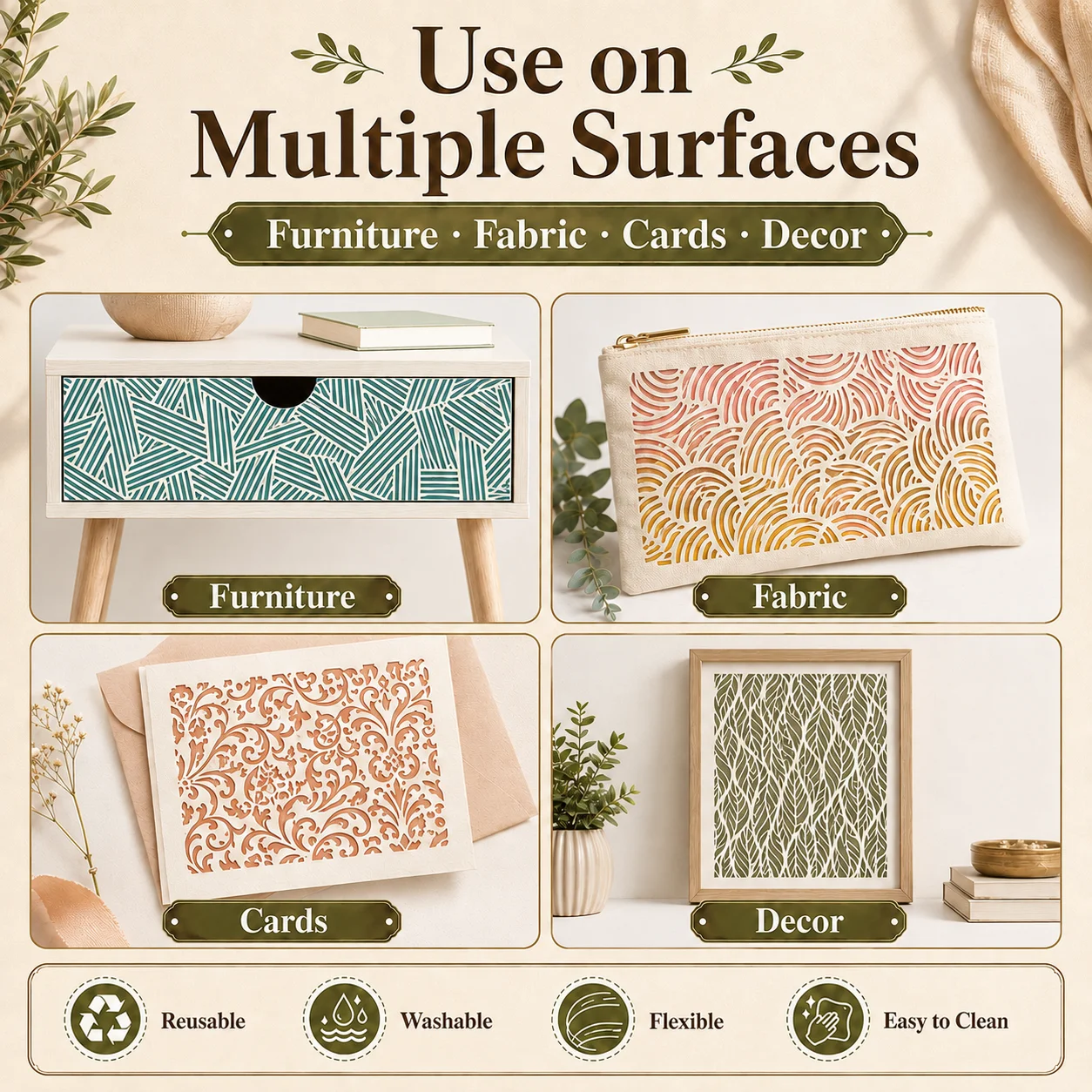 18Pcs Abstract Texture Stencils Reusable PET Painting Templates for Wall Wood Fabric Glass Furniture Crafts
