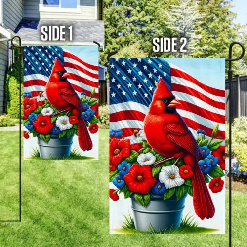 Patriotic Cardinal Floral 4th of July American Flag Garden Flag