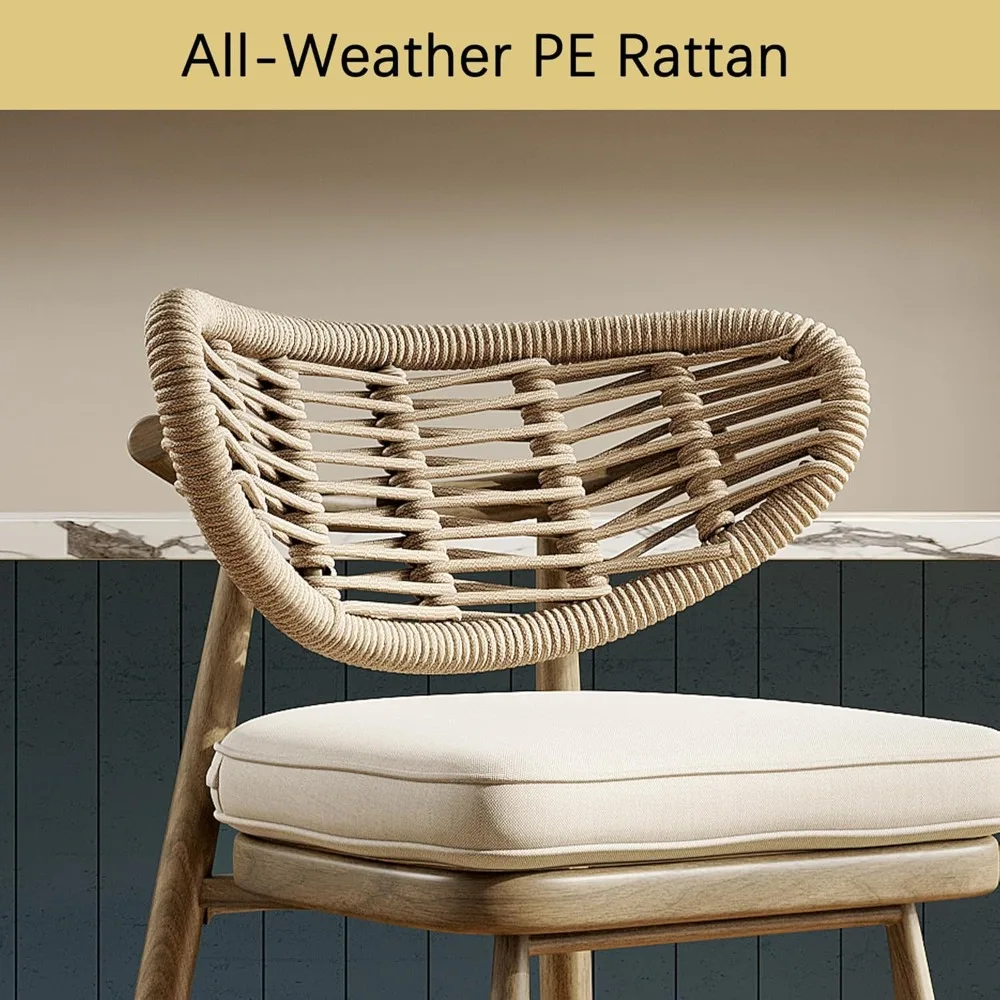 Bar Stools Set of 2 29'' Rattan Barstools Counter Stools Outdoor Bar Stools Kitchen Chairs with Back for Kitchen Island