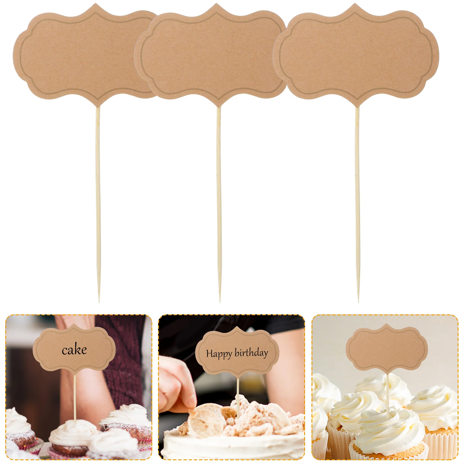 24 Pcs Stickers Labels Insert Writable Cheese Markers Paper Cup 1500X750X010CM Wedding Light Brown Sign Picks