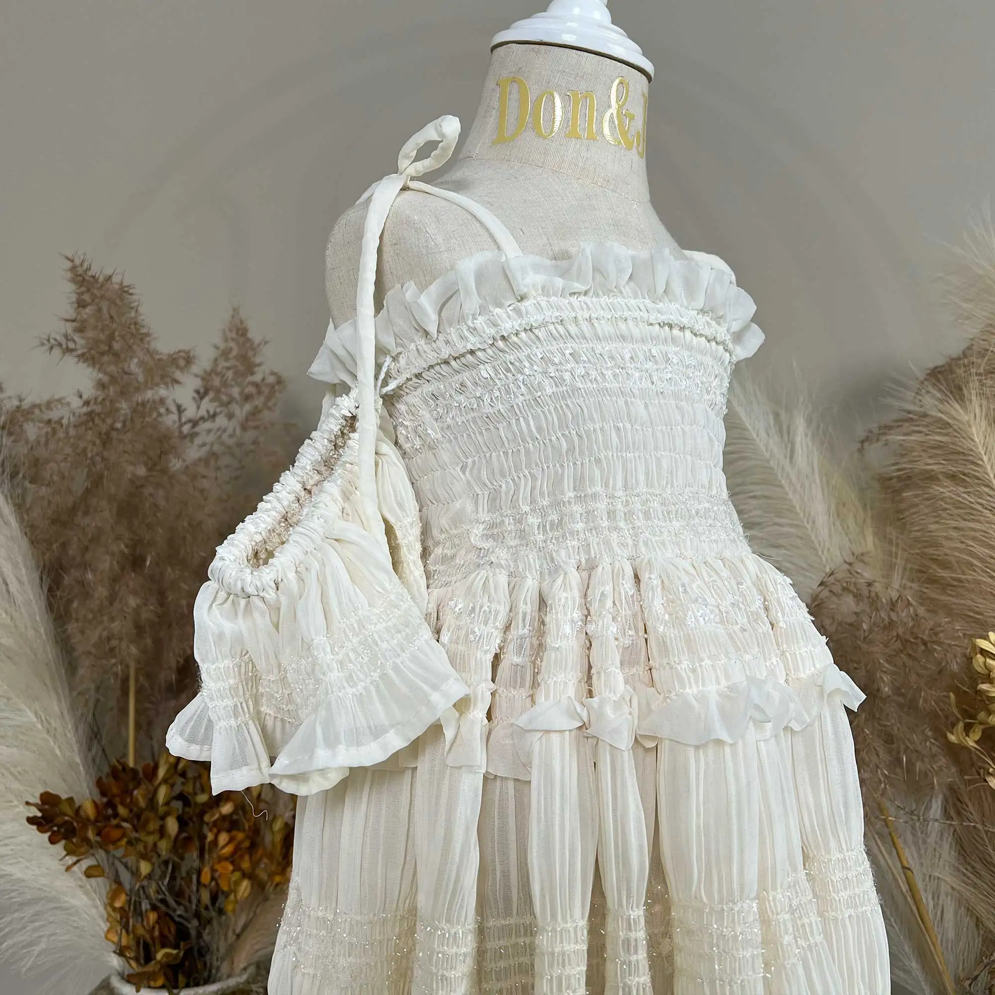 Don&Judy Crinkled Cotton Mini Dress with Tiered Ruffles Gown for Photoshoot Baby Shoot Little Princess Dress Photo Shoot