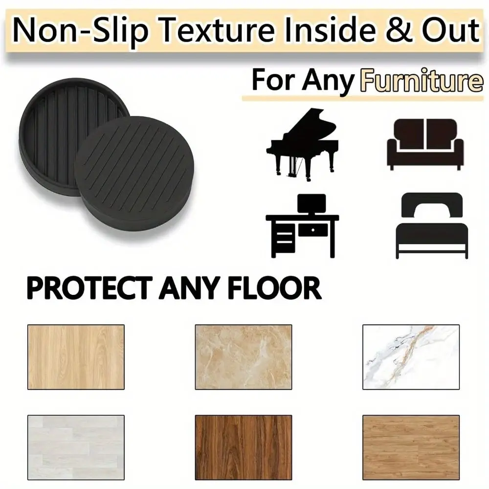 Rubber Material Furniture Coasters Round Shape Anti-Slip Design Non Slip Caster Cups Wear-Resistant Protective