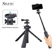 XILETU Quick Release Tripod Portable Handheld Selfie Stick Cold Shoe Expansion Desktop Photography Tripod for Gopro Mobile Phone