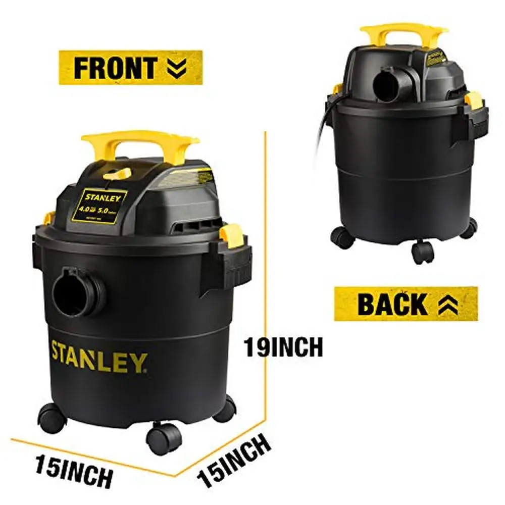 Powerful 4.0 HP AC Wet/Dry Vacuum 5 Gallon Corded Carpet Cleaning  Black High-Quality Cleaning Solution